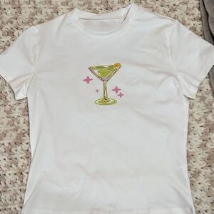 White T-Shirt with Martini Glass Design